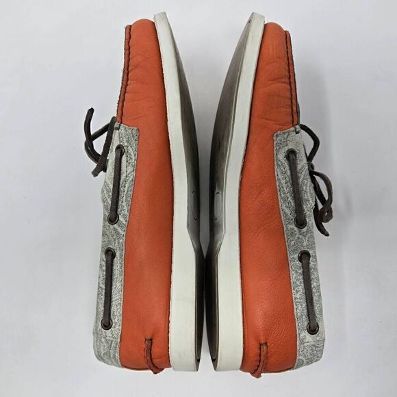 ETRO MILANO ORANGE BROWN LEATHER PAISLEY BOAT SHOES MENS SIZE 41 US 8